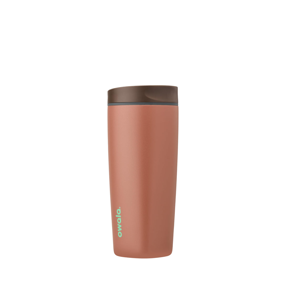 Owala SmoothSip Slider Insulated Stainless Steel Coffee Tumbler, Reusable Iced Coffee Cup, Hot Coffee Travel Mug, BPA Free 12 oz, Pink/Tan (Daybreak)