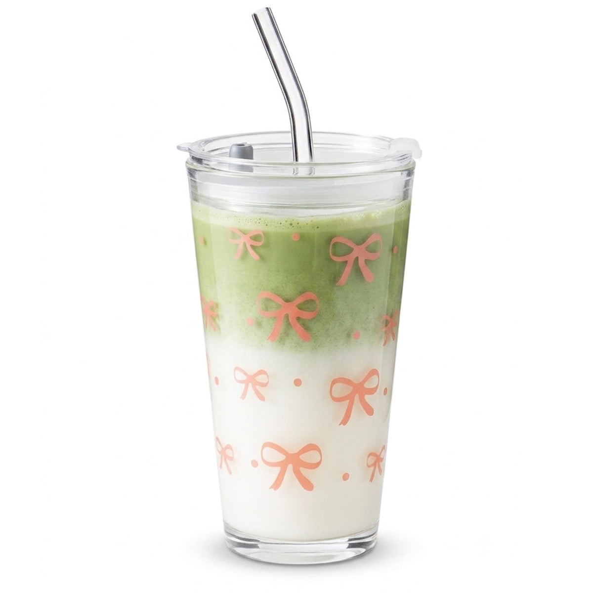 Olvini 15oz Glass Tumbler with Straw and Lid, Cute Iced Coffee Cups, Aesthetic Glass Cups, Coffee Tumbler, Water Cup, Matcha Cup, Drinking Glasses (Amber)