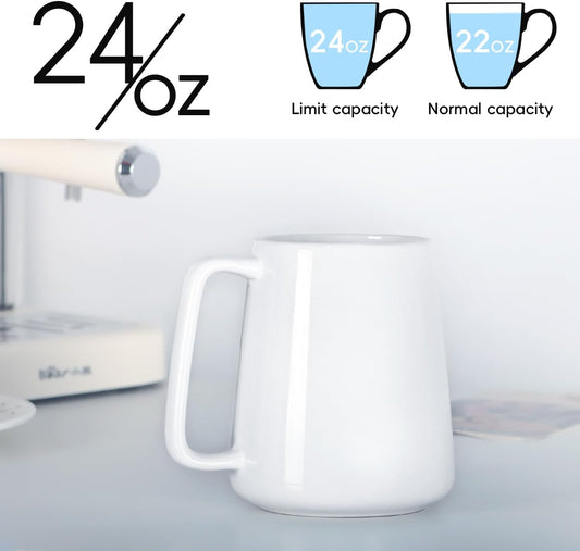 24 OZ Large Coffee Mug, Nice Ceramic Tea Cup with Big Handle for Dad Men Women, Unique Style For Any Kitchen, White