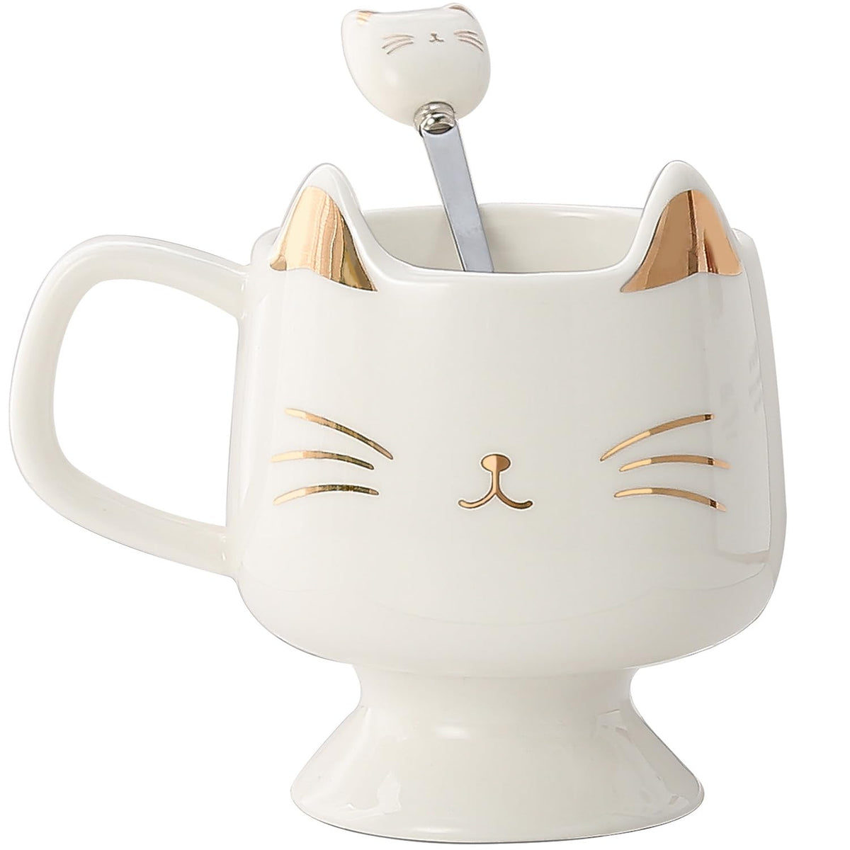 Yuwu Ceramic Coffee Mug, Cute Cat Tea Mug with Spoon, Funny Gifts for Women Girls for cat lovers (White)