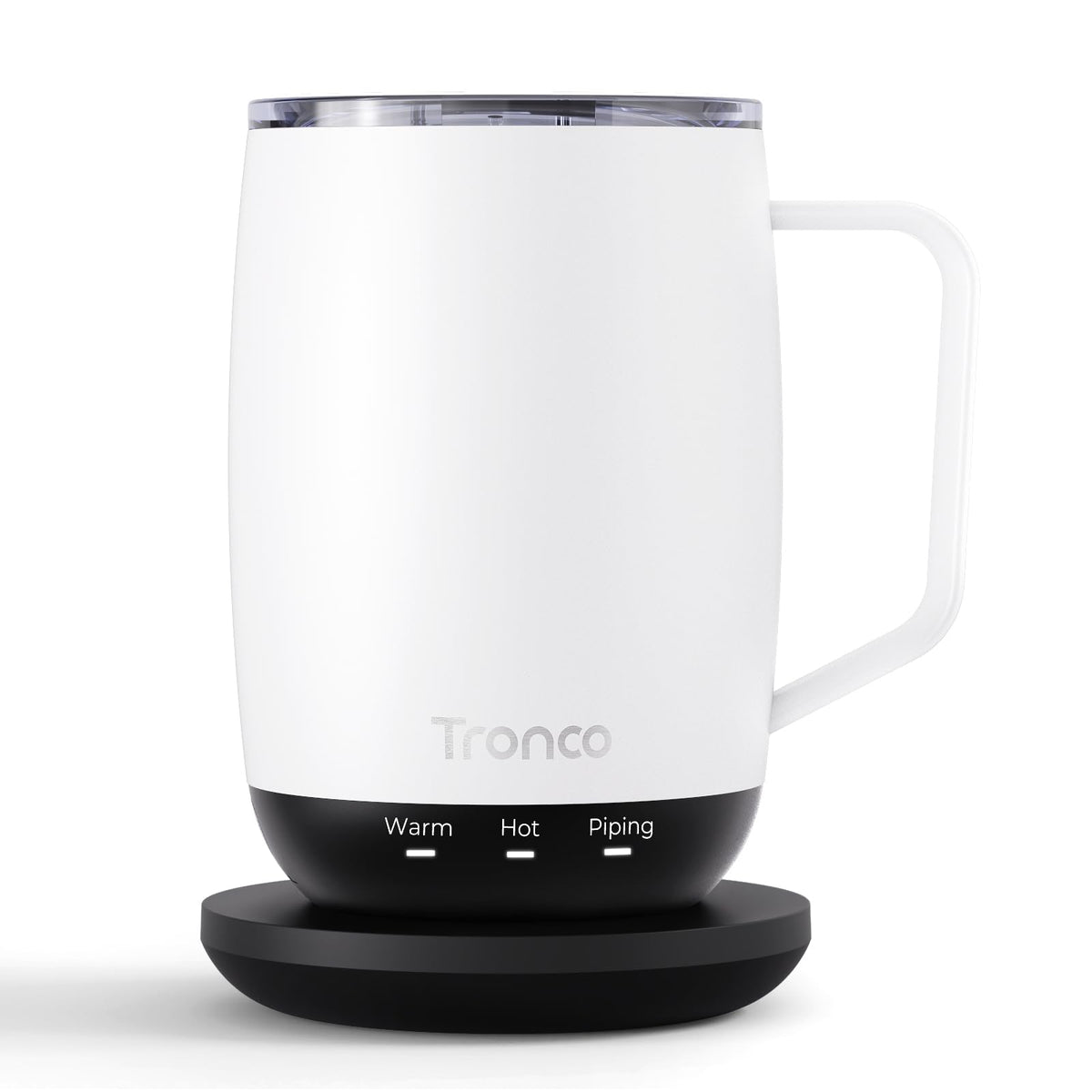 Tronco Temperature Control Heated Coffee Mug 14 oz – Rechargeable Self-Heating Coffee Cup with Lid – Manual Control, 3 Modes, 130 Min Battery Life, Auto Shut-Off (White)