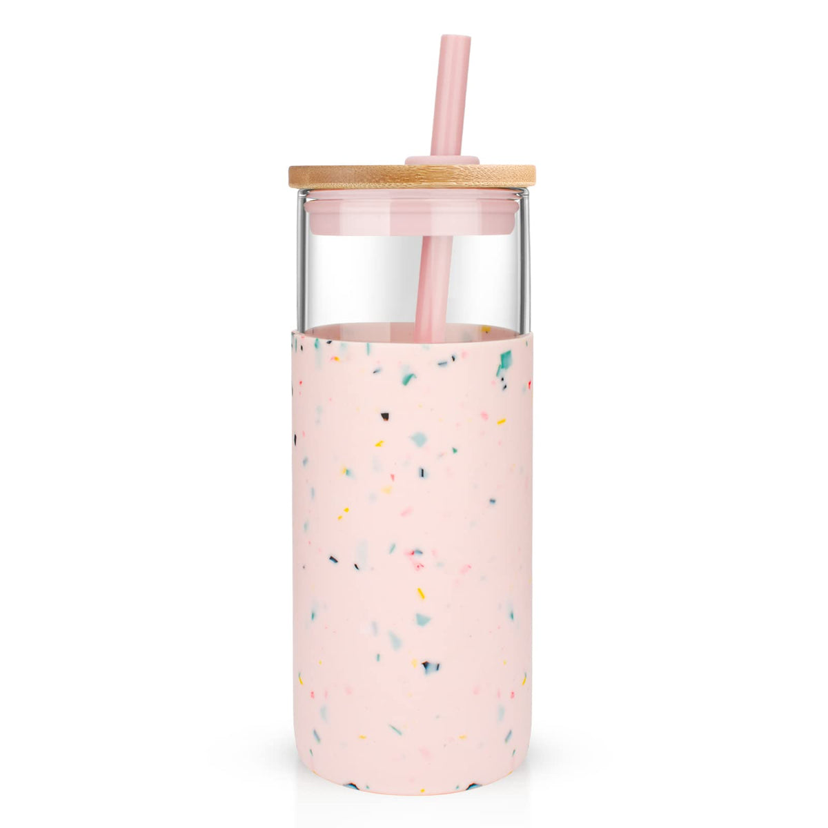 Tronco 20 oz Glass Tumbler with Lids and Straws, Reusable Iced Coffee Cups