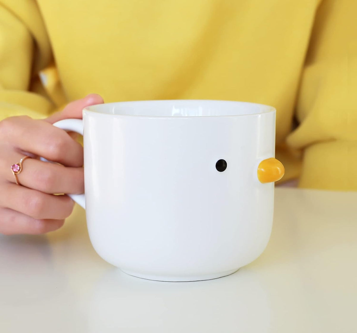 PURROOM Large Breakfast Mug, Handmade Glaze Duck Cup, Safety Ceramic Coffee Mug & Oatmeal Soup Cup, 22 oz Oversized Cute Cereal Cup.