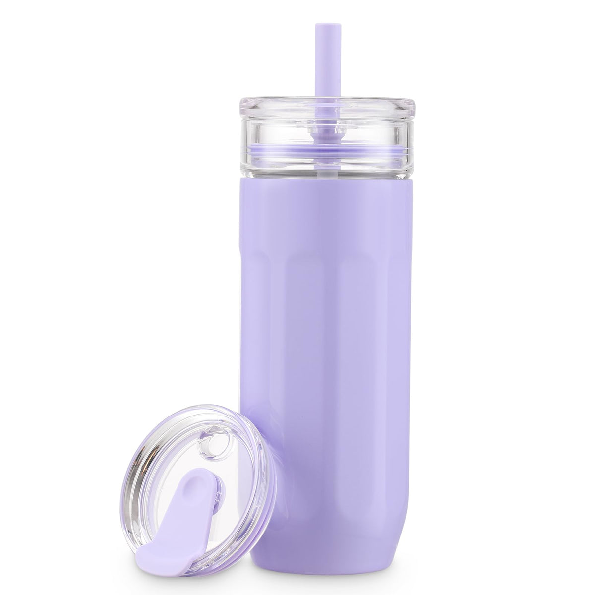 chunmo 18 oz Vacuum Insulated Glass Tumbler with Straw Lid & Spout Lid - Keeps Drinks Cold for 12 Hrs - Perfect Size Iced Coffee Cup - Smoothie Cup - Dishwasher Safe