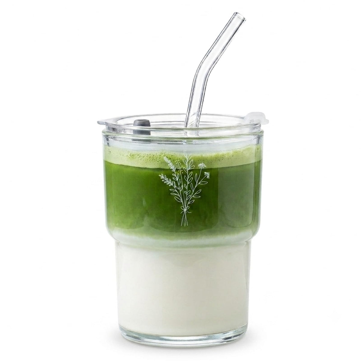 Olvini 13oz Glass Tumbler with Straw and Lid, Reusable Iced Coffee Cup Tumbler, Cute Glass Cups for Water, Matcha, Travel Coffee Mugs (Clear)