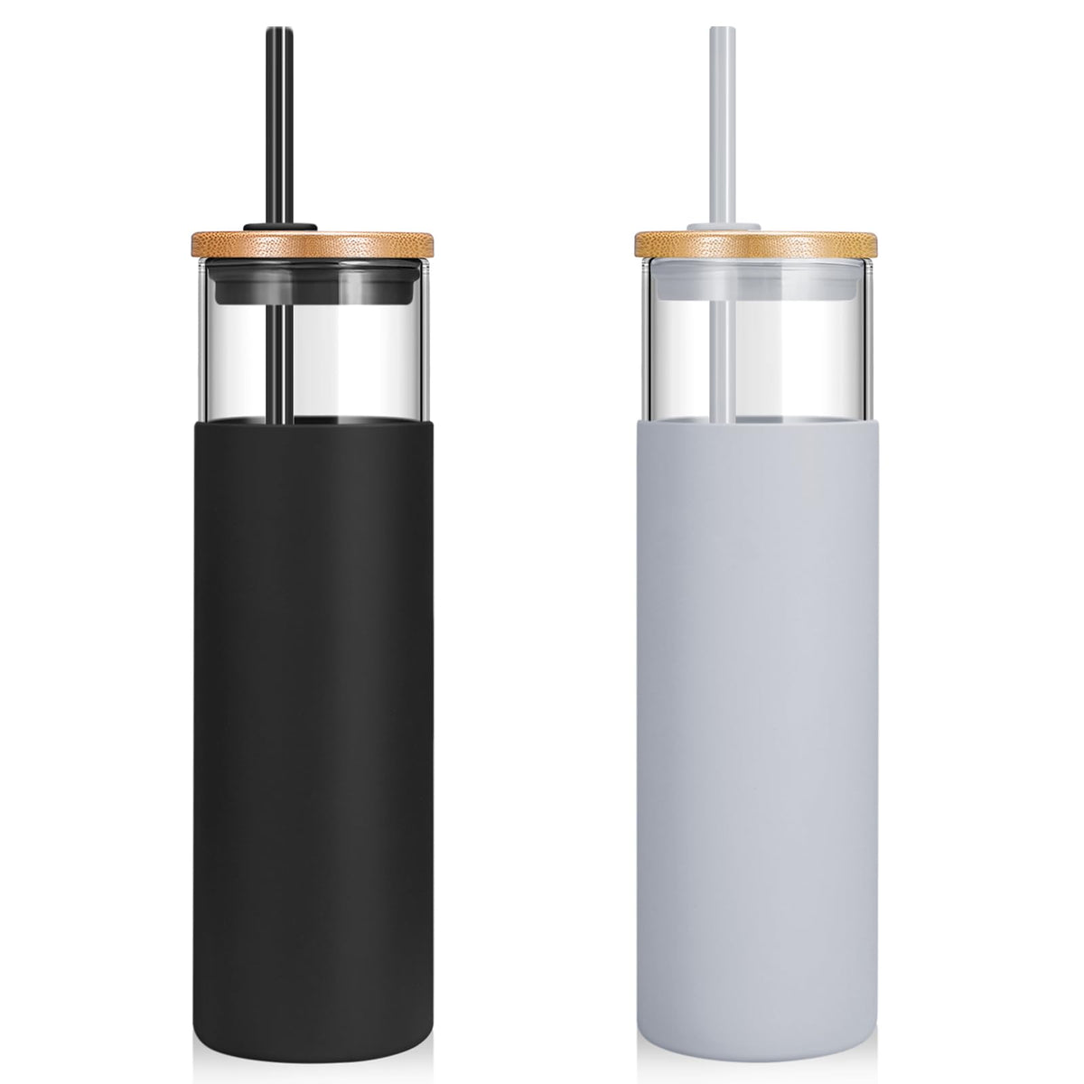 Tronco 24 oz Glass Tumbler with Lids and Straws, Reusable Iced Coffee Cups