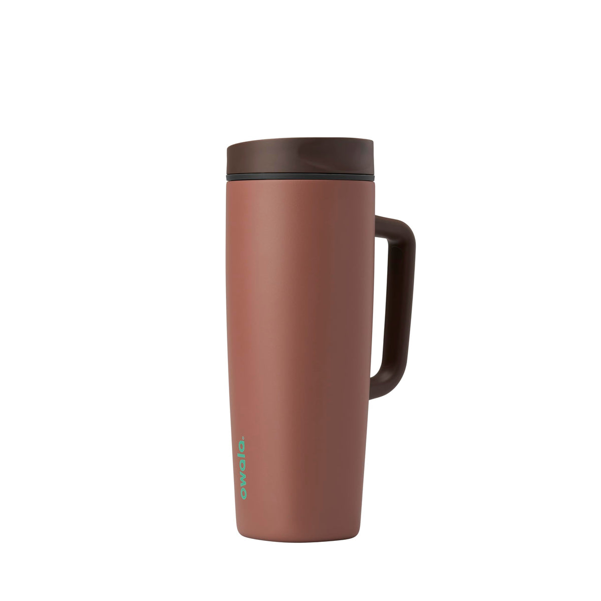 Owala SmoothSip Slider Insulated Stainless Steel Coffee Tumbler, Reusable Iced Coffee Cup, Hot Coffee Travel Mug, BPA Free 12 oz, Pink/Tan (Daybreak)