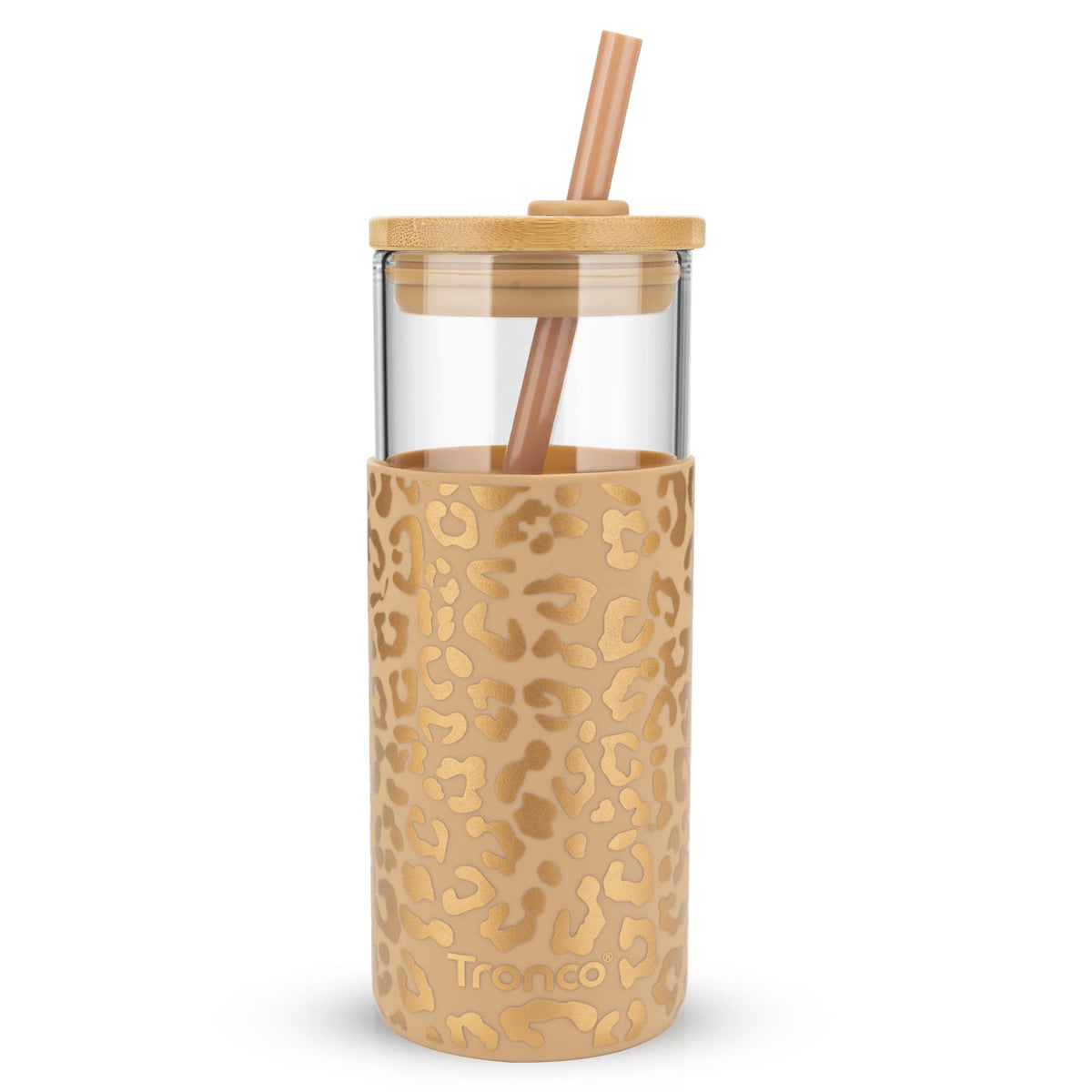 Tronco 20 oz Glass Tumbler with Lids and Straws, Reusable Iced Coffee Cups