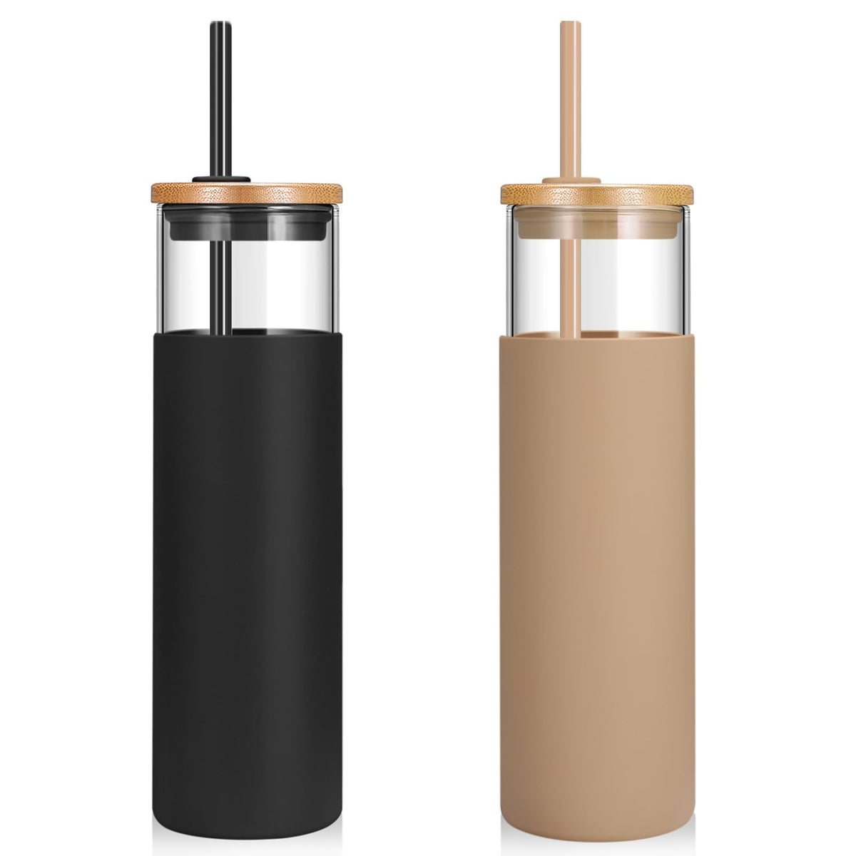 Tronco 24 oz Glass Tumbler with Lids and Straws, Reusable Iced Coffee Cups