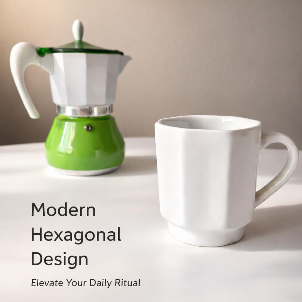 Minimalist White Ceramic Coffee Mug Set of 2 – 12 oz Modern Style Cups – Matte Finish – Elegant Kitchen & Café Aesthetic – Dishwasher Safe - inspired by Italian coffee design