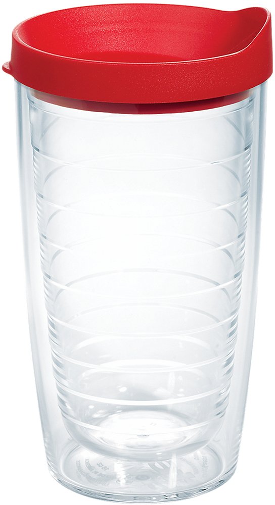 Tervis Clear & Colorful Lidded Made in USA Double Walled Insulated Tumbler Travel Cup Keeps Drinks Cold & Hot, 16oz Mug, Black Lid