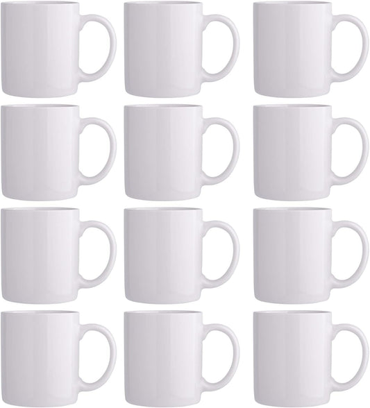 GBhome White Coffee Mugs Set of 12, 12 oz Ceramic Coffee Cups