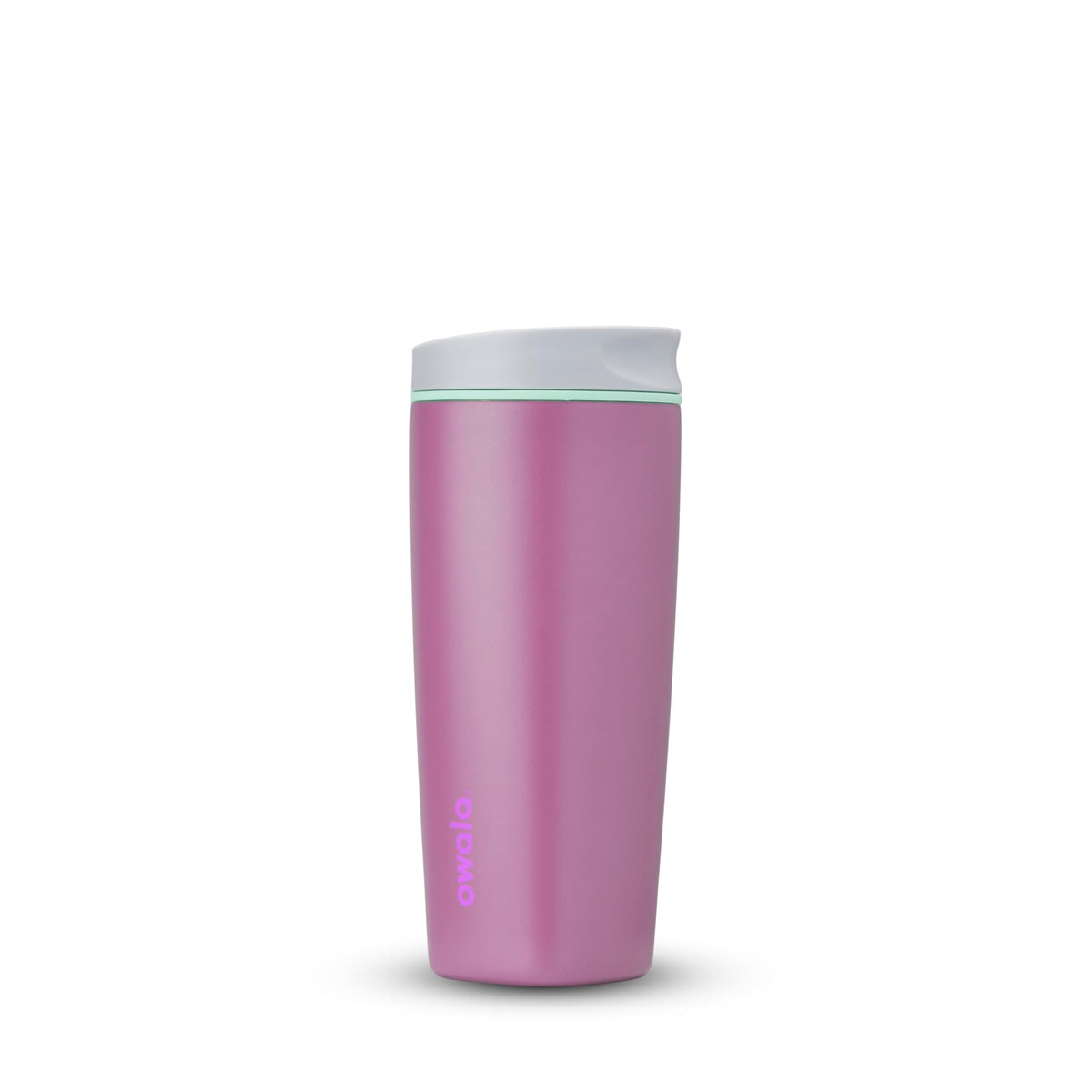 Owala SmoothSip Slider Insulated Stainless Steel Coffee Tumbler, Reusable Iced Coffee Cup, Hot Coffee Travel Mug, BPA Free 12 oz, Pink/Tan (Daybreak)