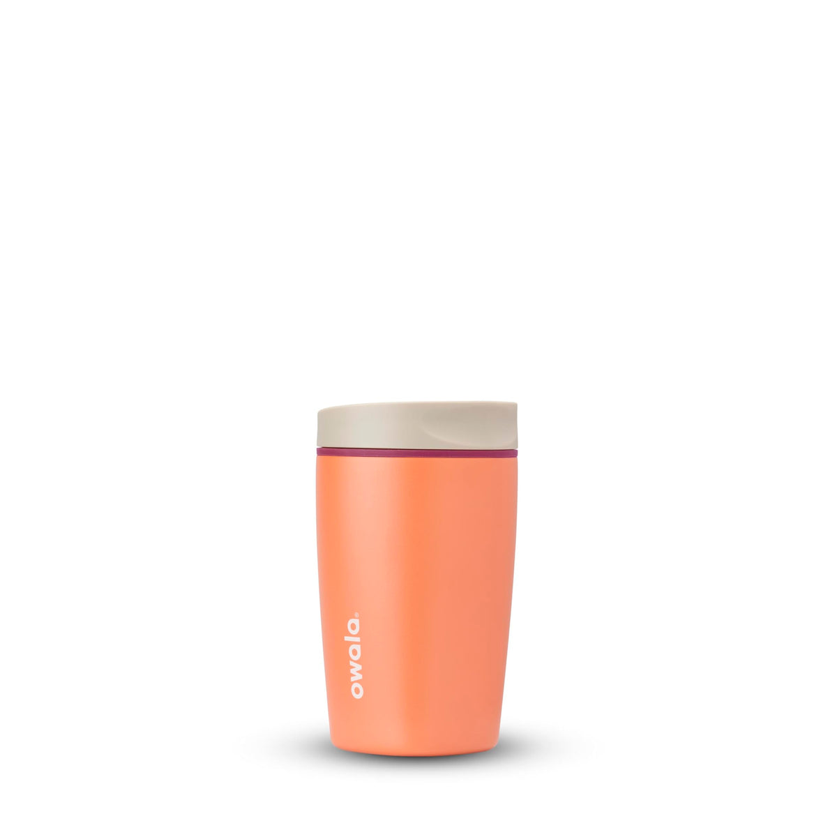 Owala SmoothSip Slider Insulated Stainless Steel Coffee Tumbler, Reusable Iced Coffee Cup, Hot Coffee Travel Mug, BPA Free 12 oz, Pink/Tan (Daybreak)