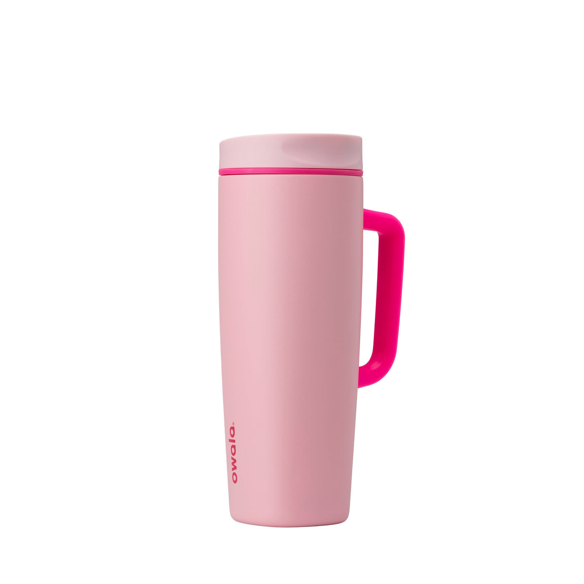 Owala SmoothSip Slider Insulated Stainless Steel Coffee Tumbler, Reusable Iced Coffee Cup, Hot Coffee Travel Mug, BPA Free 12 oz, Pink/Tan (Daybreak)