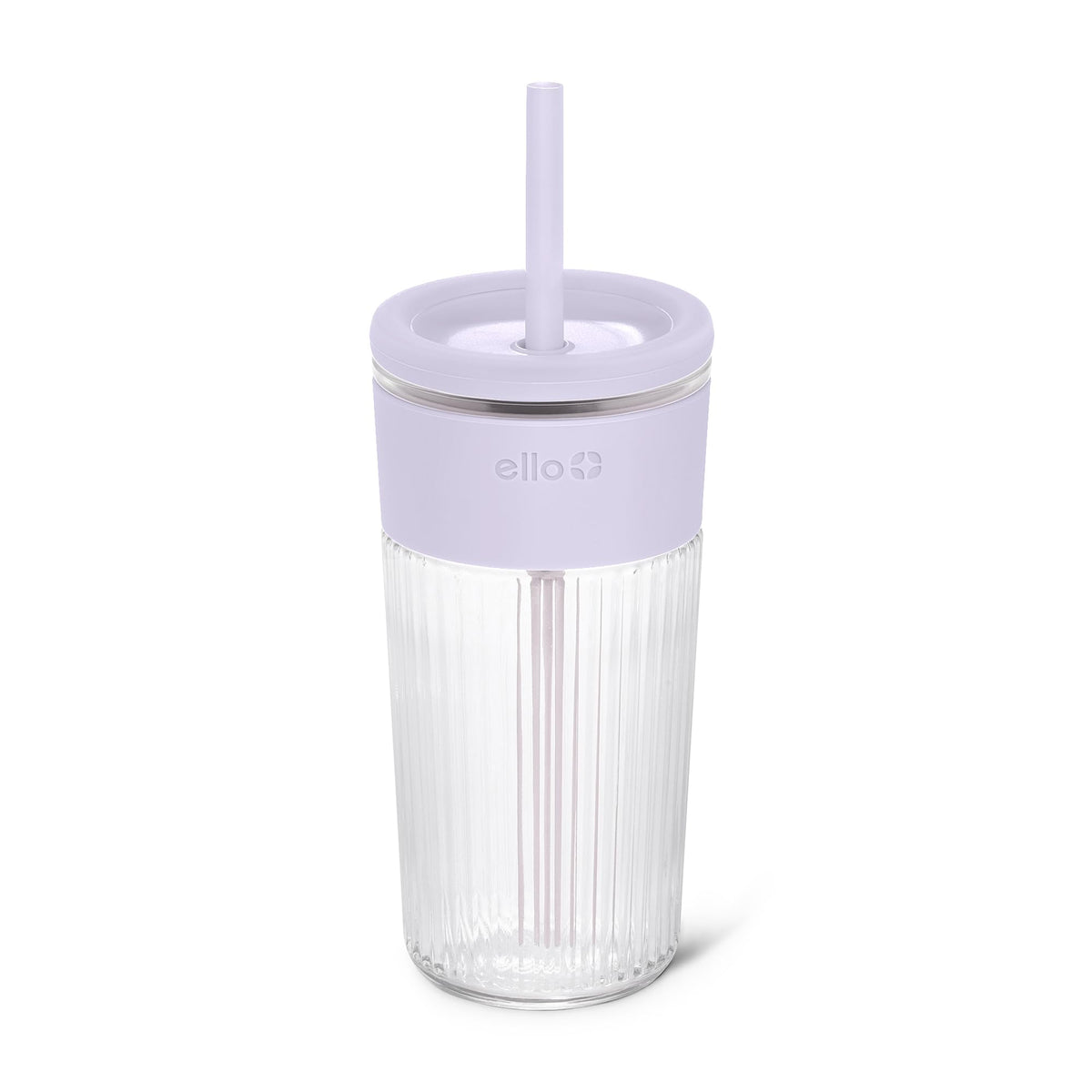 Ello Ava 18oz Glass Tumbler with Straw and Lid for Iced Coffee, Blueberry