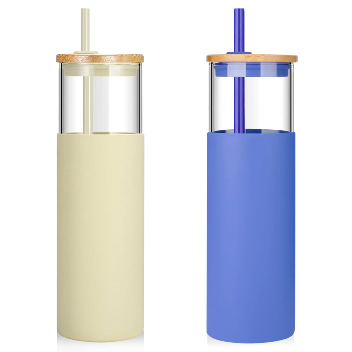Tronco 24 oz Glass Tumbler with Lids and Straws, Reusable Iced Coffee Cups