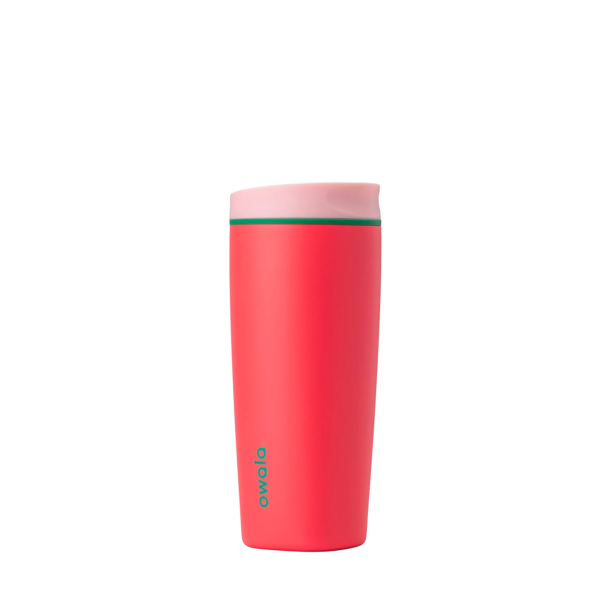 Owala SmoothSip Slider Insulated Stainless Steel Coffee Tumbler, Reusable Iced Coffee Cup, Hot Coffee Travel Mug, BPA Free 12 oz, Pink/Tan (Daybreak)