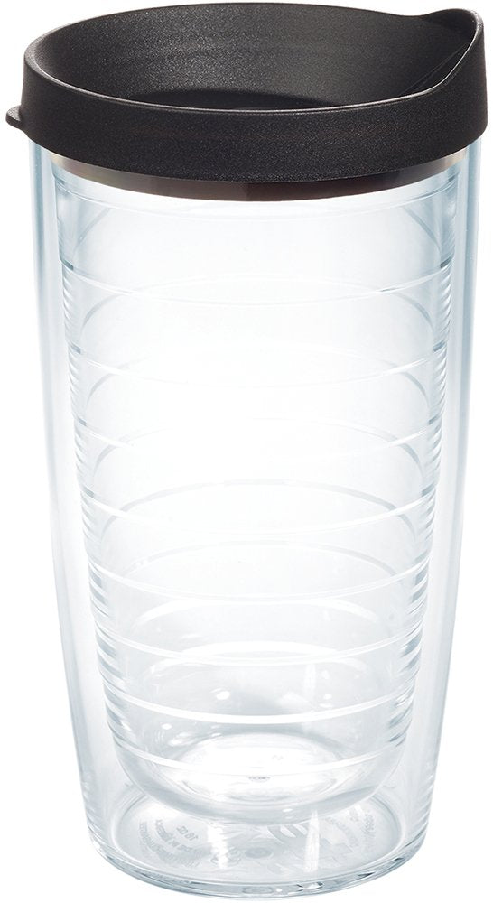 Tervis Clear & Colorful Lidded Made in USA Double Walled Insulated Tumbler Travel Cup Keeps Drinks Cold & Hot, 16oz Mug, Black Lid