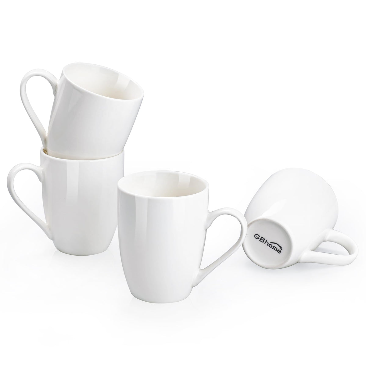 GBhome White Coffee Mugs Set of 12, 12 oz Ceramic Coffee Cups
