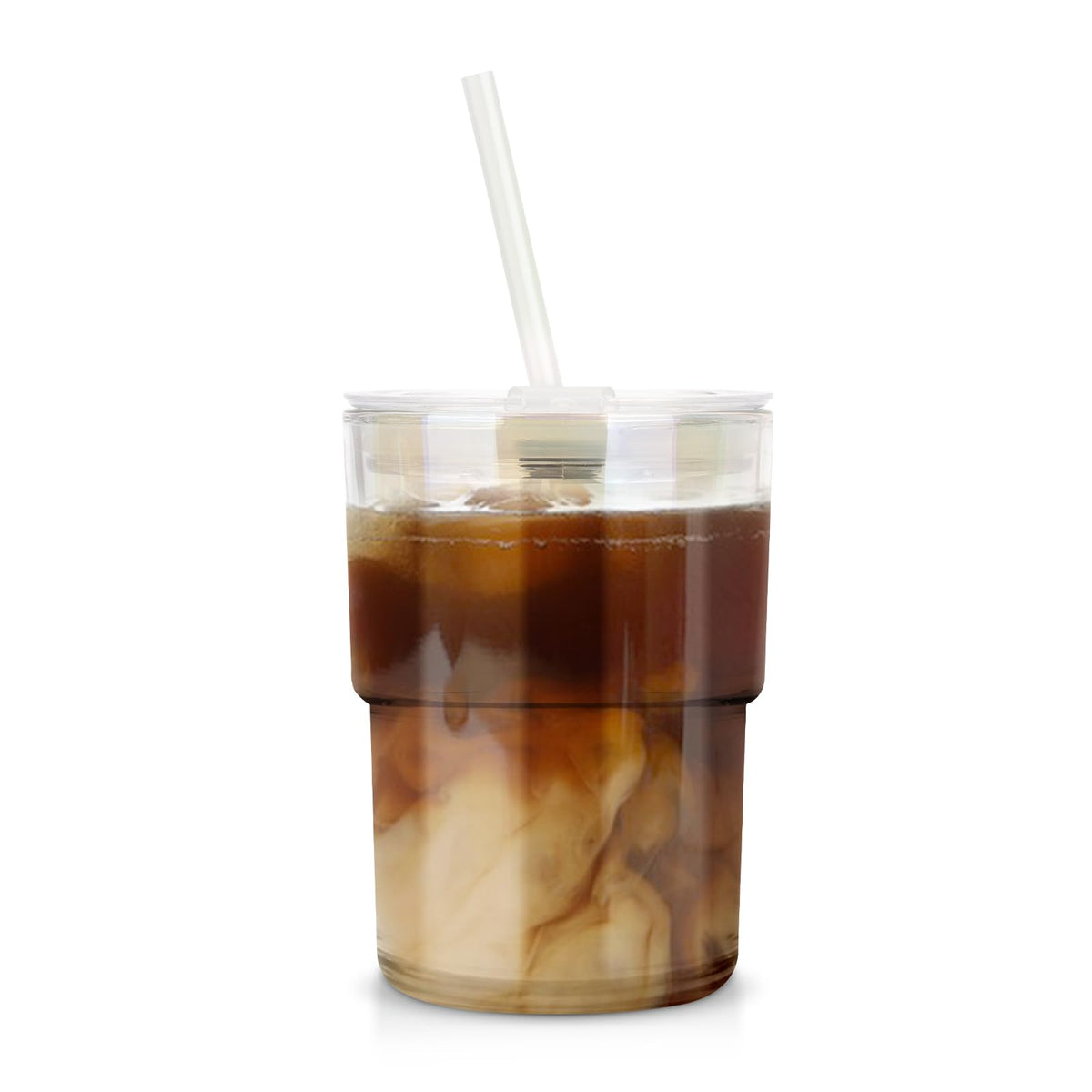 Luxfuel 13 oz Glass Cups with Lids and Straws Reusable Iced Coffee Tumbler