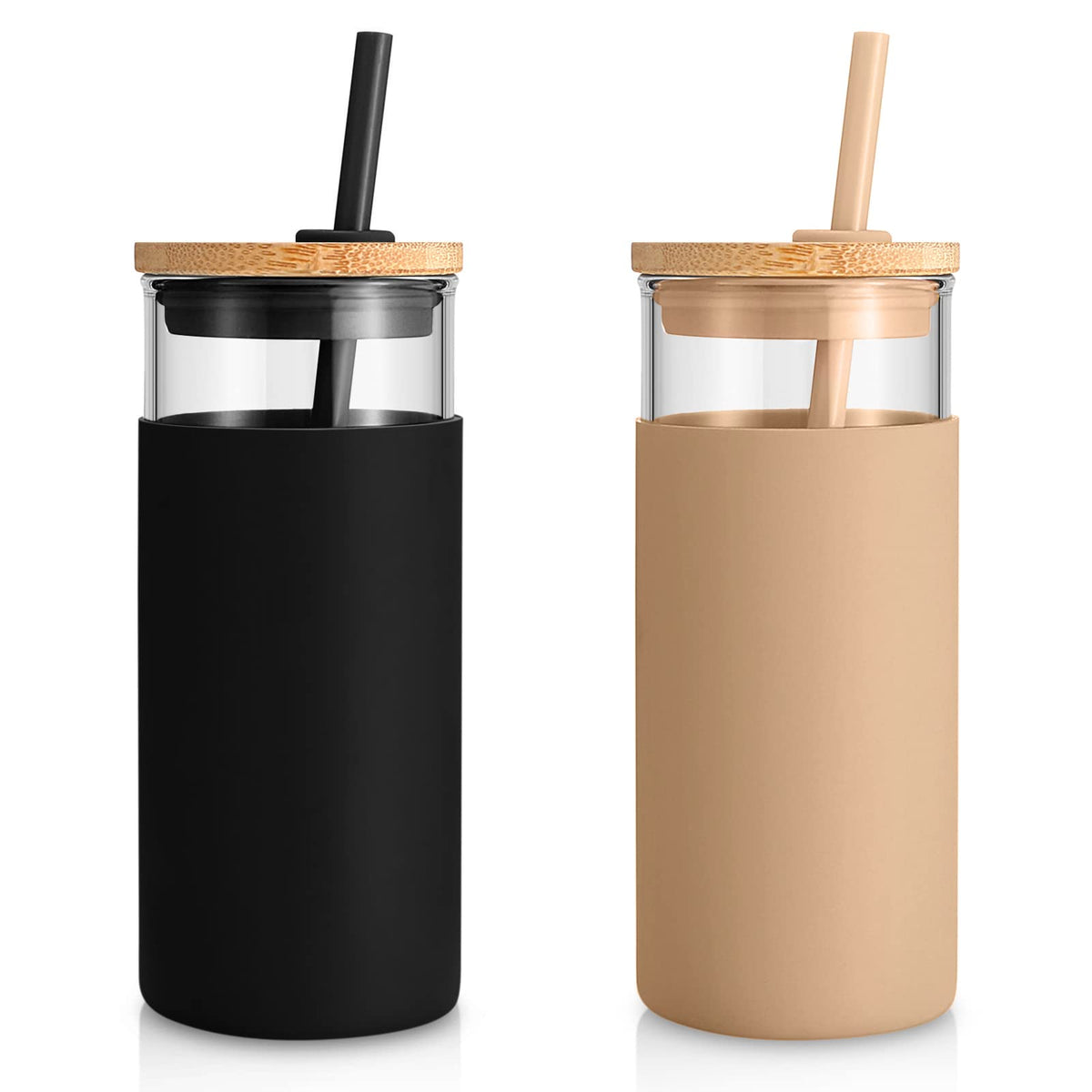 Tronco 20 oz Glass Tumbler with Lids and Straws, Reusable Iced Coffee Cups
