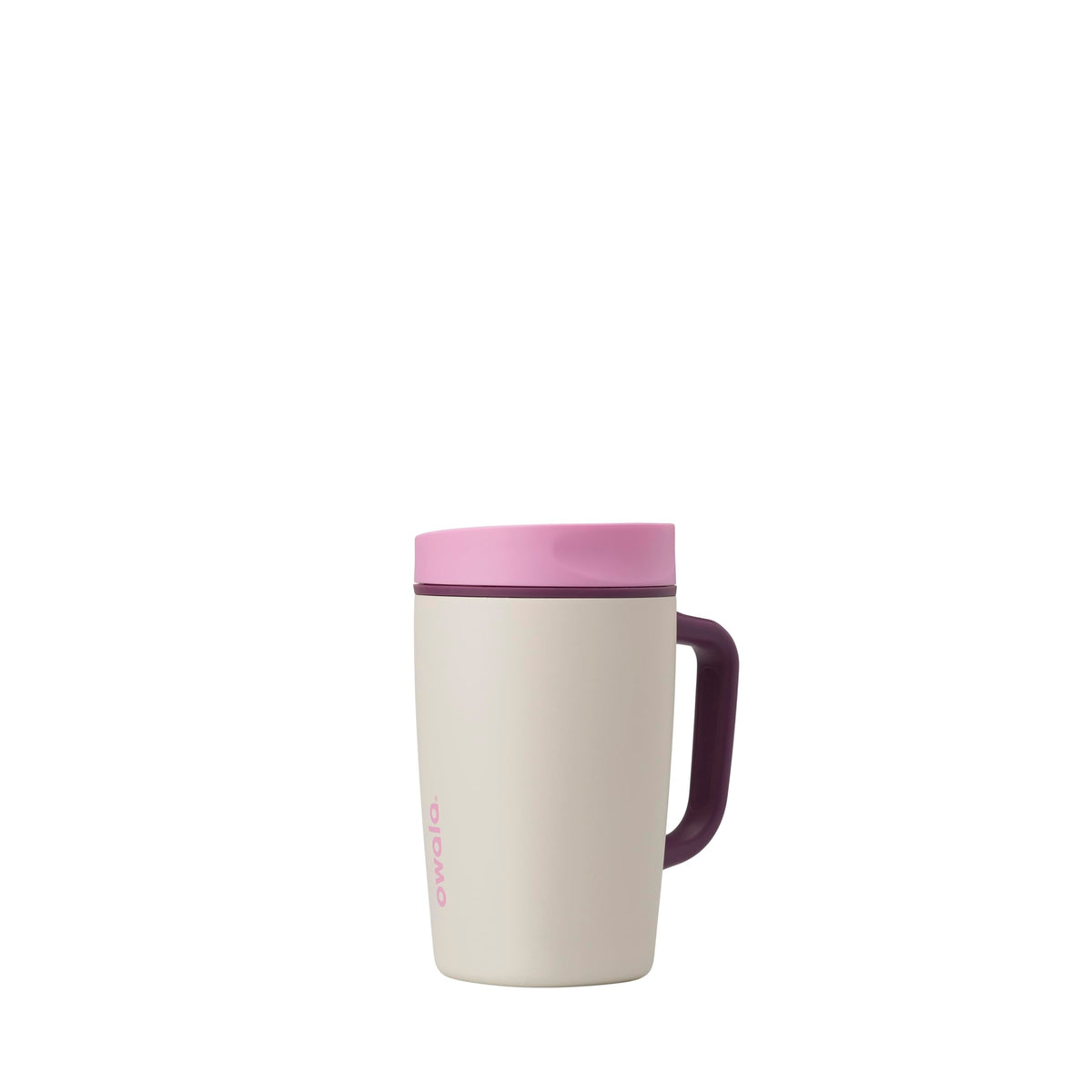 Owala SmoothSip Slider Insulated Stainless Steel Coffee Tumbler, Reusable Iced Coffee Cup, Hot Coffee Travel Mug, BPA Free 12 oz, Pink/Tan (Daybreak)