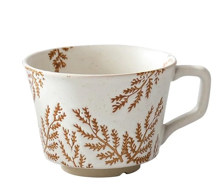 Ceramic Mug, 11oz - Vintage Cups Mug for Coffee Milk Latte Cappuccino Tea, Porcelain Cups Dishwasher Microwave Freezer Safe Stoneware (Brown Leaf Mug 1 pc)