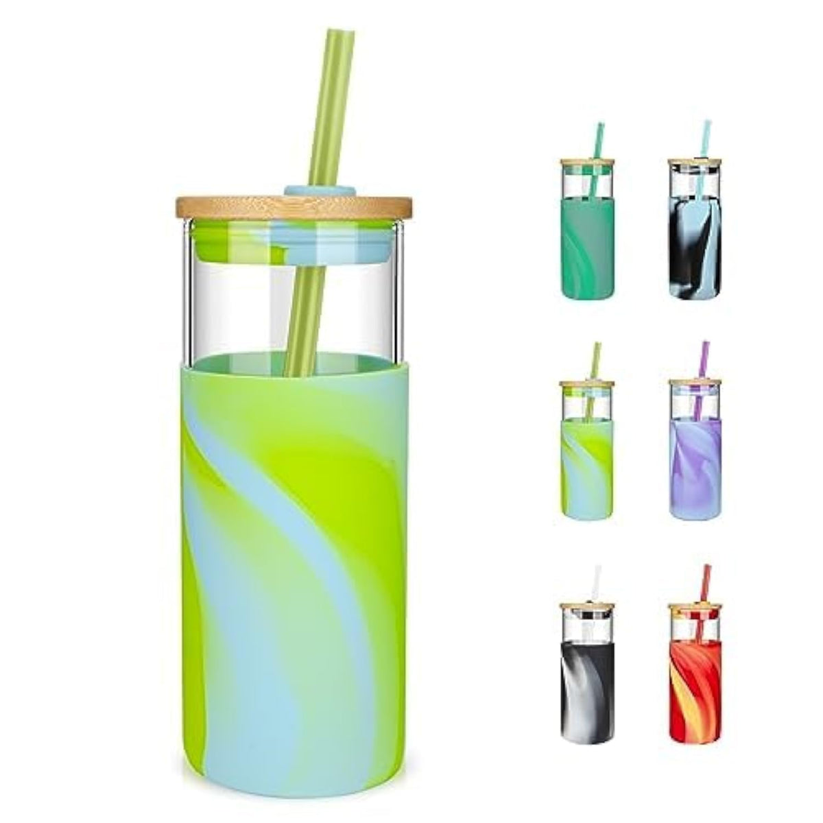 Tronco 20 oz Glass Tumbler with Lids and Straws, Reusable Iced Coffee Cups