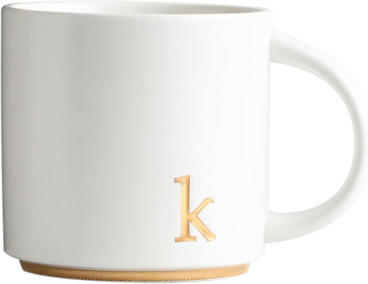 COLLECTIVE HOME Ceramic Coffee Mug, 15 oz Monogram Cup with Gift Box(K)