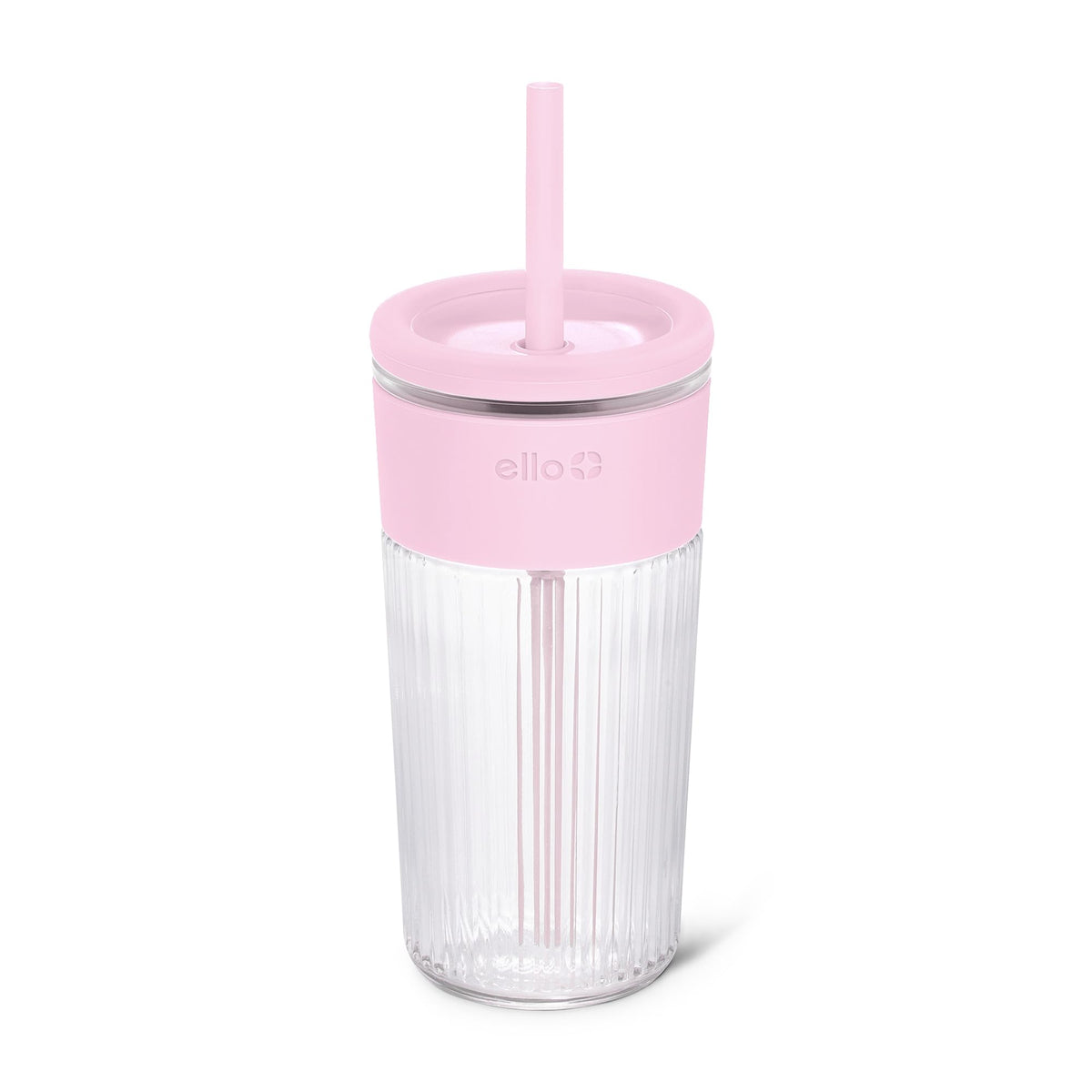 Ello Ava 18oz Glass Tumbler with Straw and Lid for Iced Coffee, Blueberry