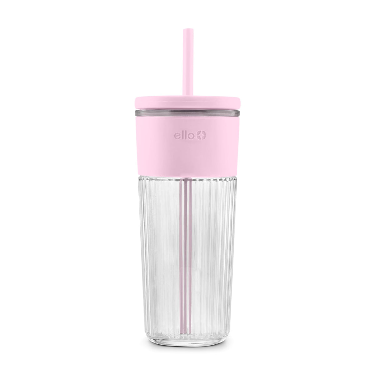 Ello Ava 18oz Glass Tumbler with Straw and Lid for Iced Coffee, Blueberry