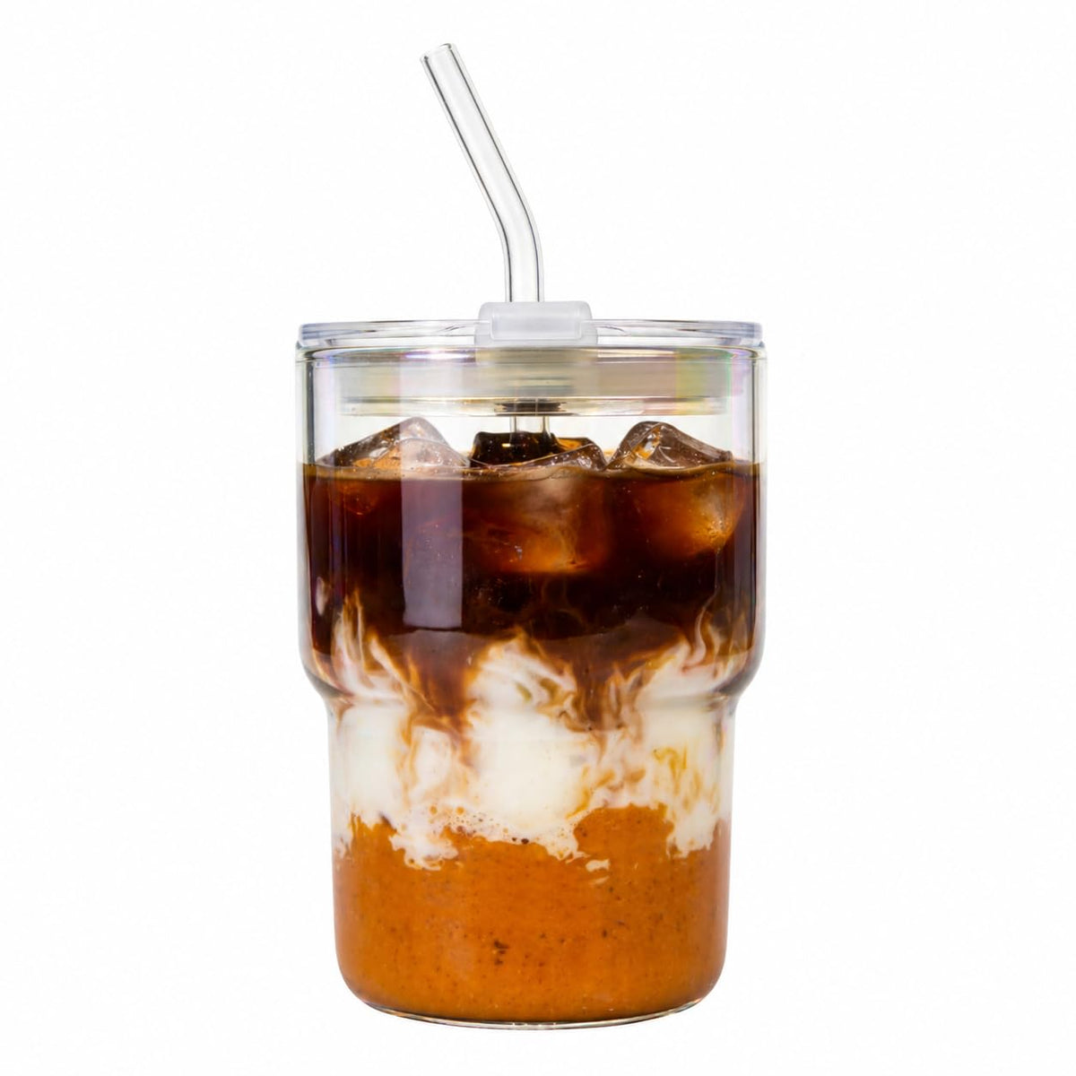 Luxfuel 16 oz Glass Cups with Lids and Straws Reusable Iced Coffee Tumbler
