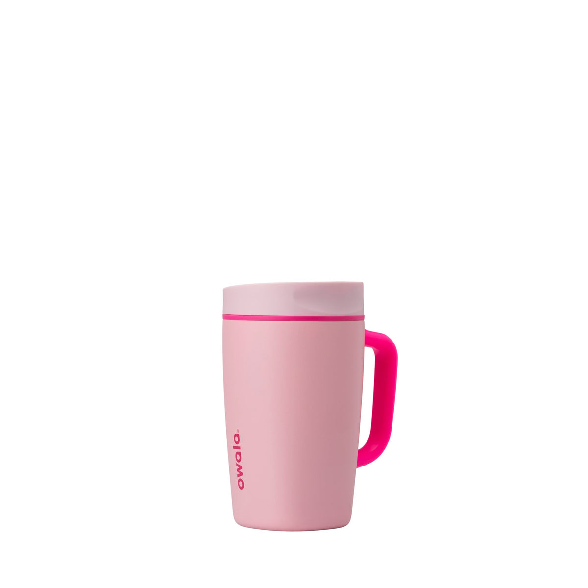 Owala SmoothSip Slider Insulated Stainless Steel Coffee Tumbler, Reusable Iced Coffee Cup, Hot Coffee Travel Mug, BPA Free 12 oz, Pink/Tan (Daybreak)