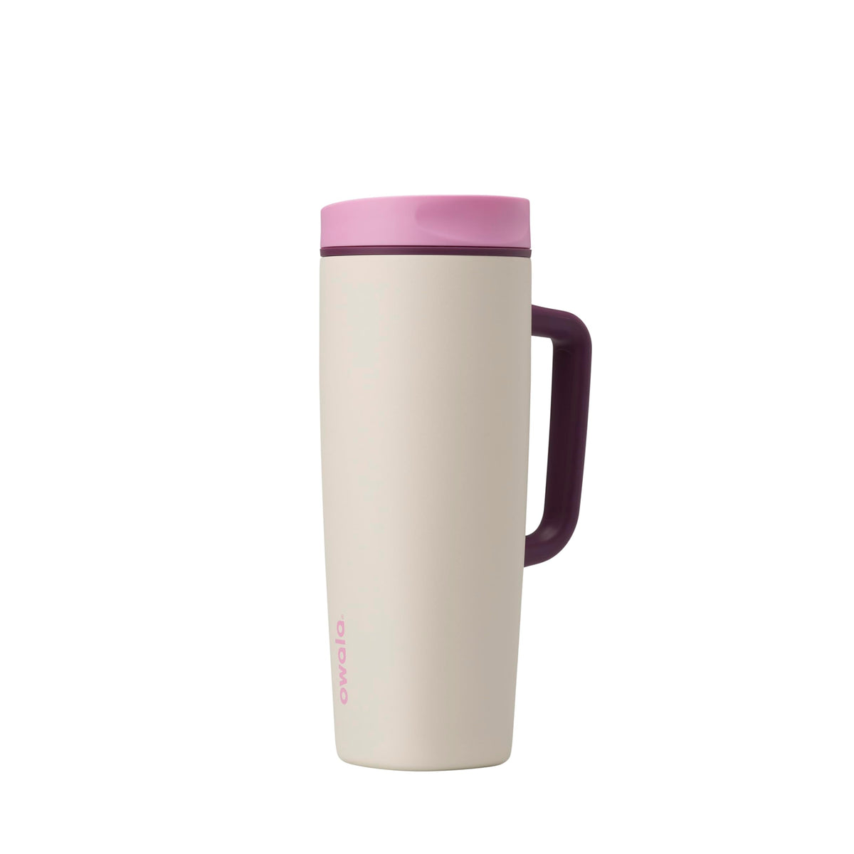 Owala SmoothSip Slider Insulated Stainless Steel Coffee Tumbler, Reusable Iced Coffee Cup, Hot Coffee Travel Mug, BPA Free 12 oz, Pink/Tan (Daybreak)