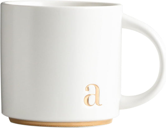 COLLECTIVE HOME Ceramic Coffee Mug, 15 oz Monogram Cup with Gift Box(a)