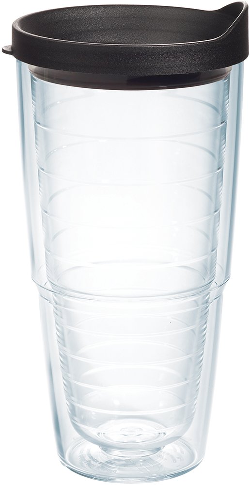 Tervis Clear & Colorful Lidded Made in USA Double Walled Insulated Tumbler Travel Cup Keeps Drinks Cold & Hot, 16oz Mug, Black Lid