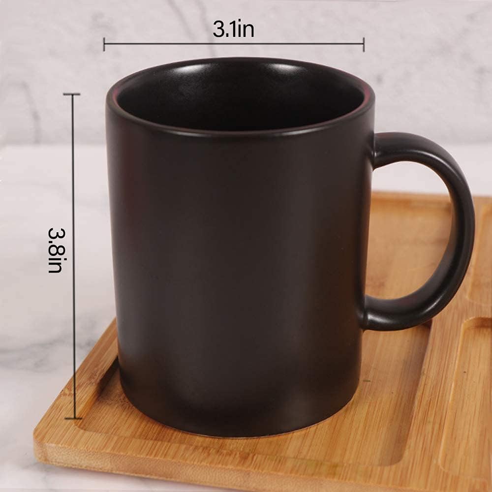 11 oz Matte Black Coffee Mug, Classic Ceramic Cup with Hanlde for Latte Cappuccino Tea, Matt Black