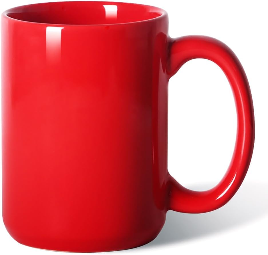 15 OZ Coffee Mug, Classic Blank Ceramic Cup with Large Handle for Tea Latte Cappuccino, Red