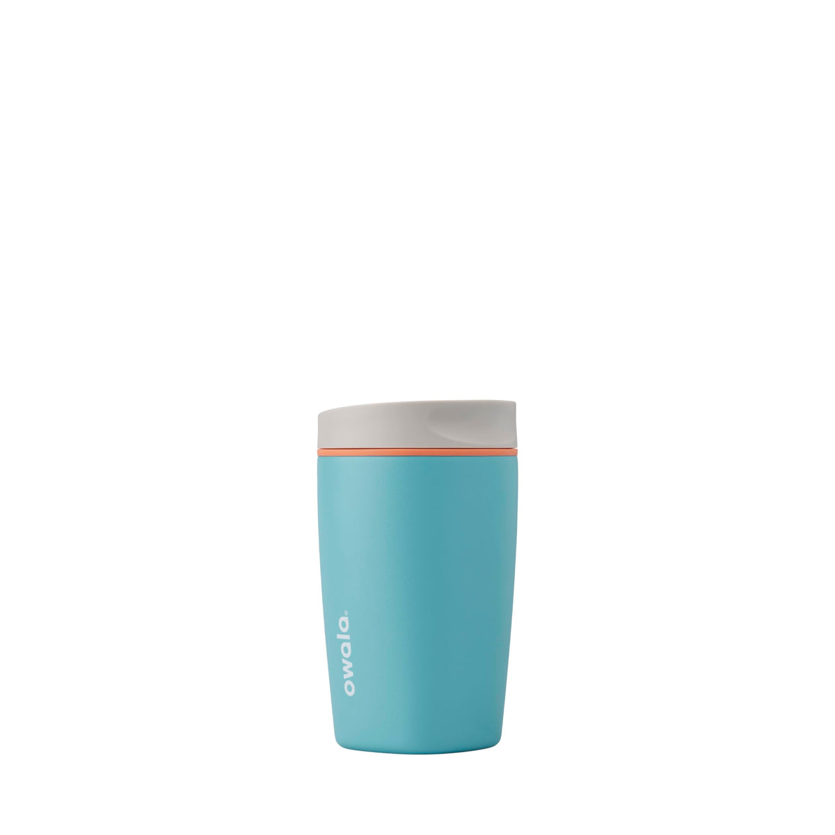 Owala SmoothSip Slider Insulated Stainless Steel Coffee Tumbler, Reusable Iced Coffee Cup, Hot Coffee Travel Mug, BPA Free 12 oz, Pink/Tan (Daybreak)