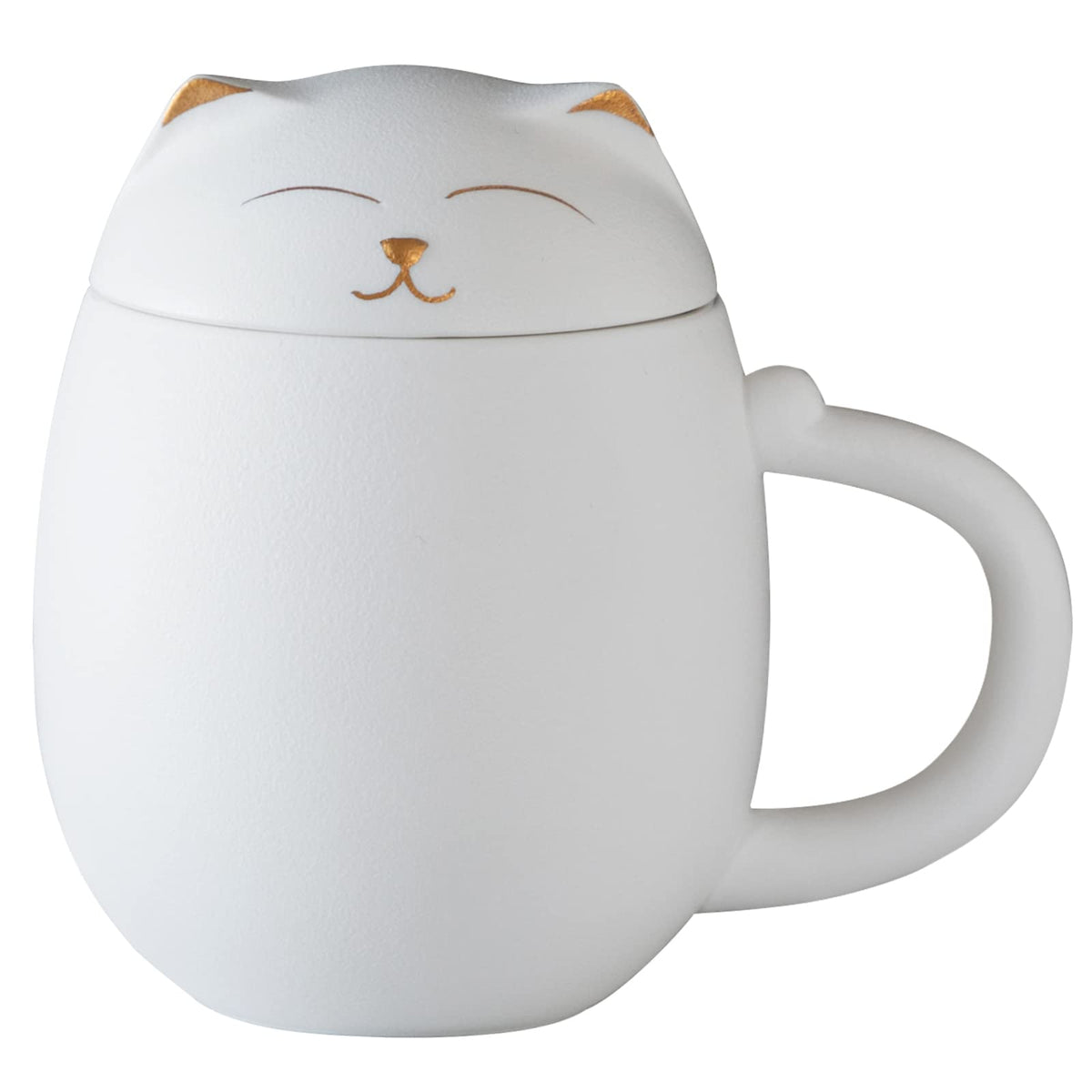 HEER Cat Ceramic Tea Mug 13.5oz with Infuser and Lid, Green