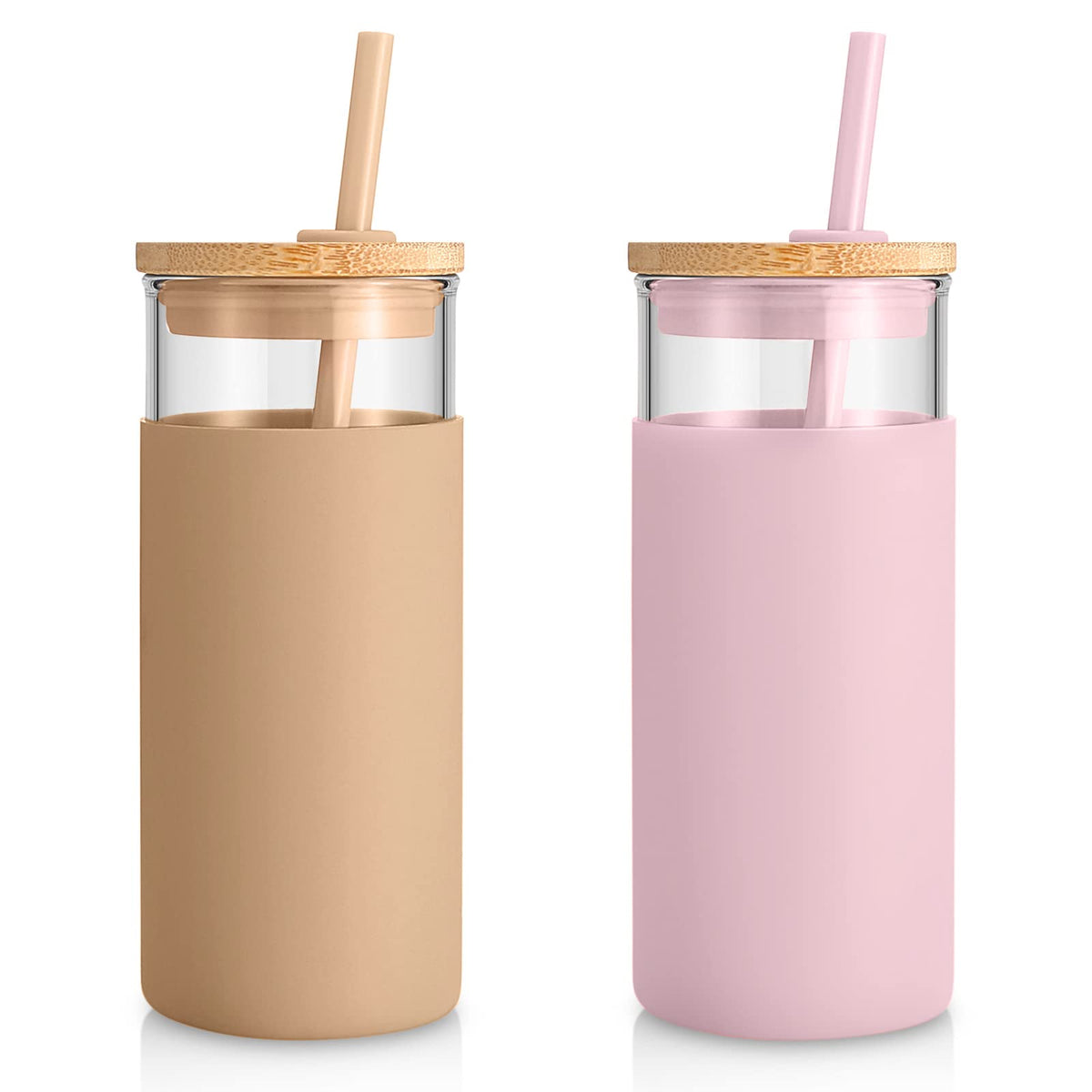 Tronco 20 oz Glass Tumbler with Lids and Straws, Reusable Iced Coffee Cups
