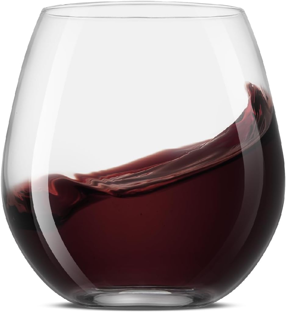 JoyJolt Spirits Stemless Wine Glasses for Red or White Wine (Set of 4)-15-Ounces