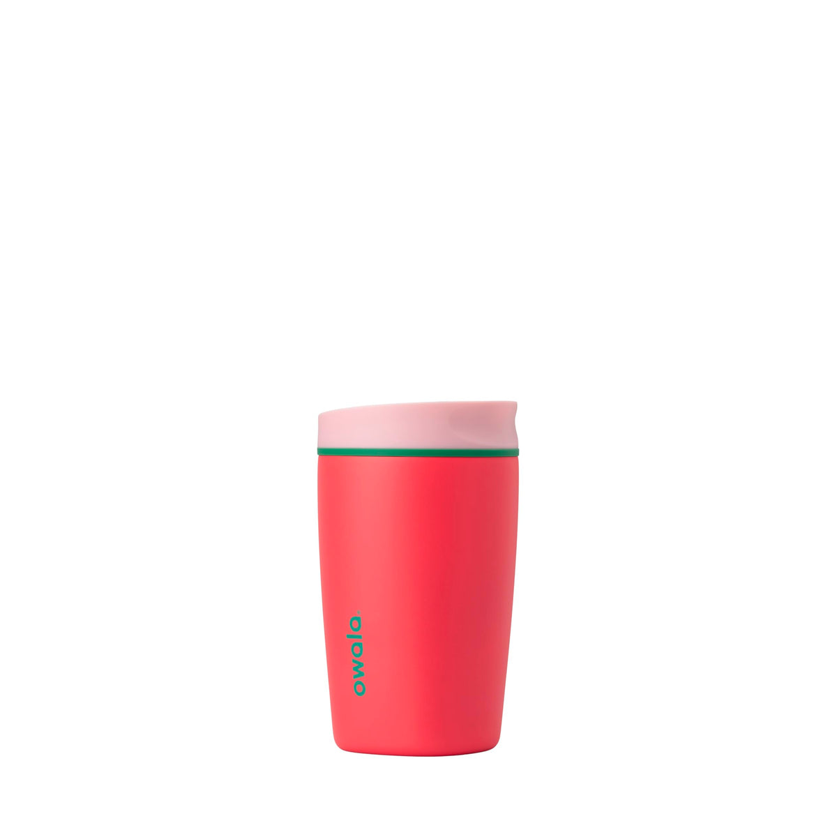 Owala SmoothSip Slider Insulated Stainless Steel Coffee Tumbler, Reusable Iced Coffee Cup, Hot Coffee Travel Mug, BPA Free 12 oz, Pink/Tan (Daybreak)