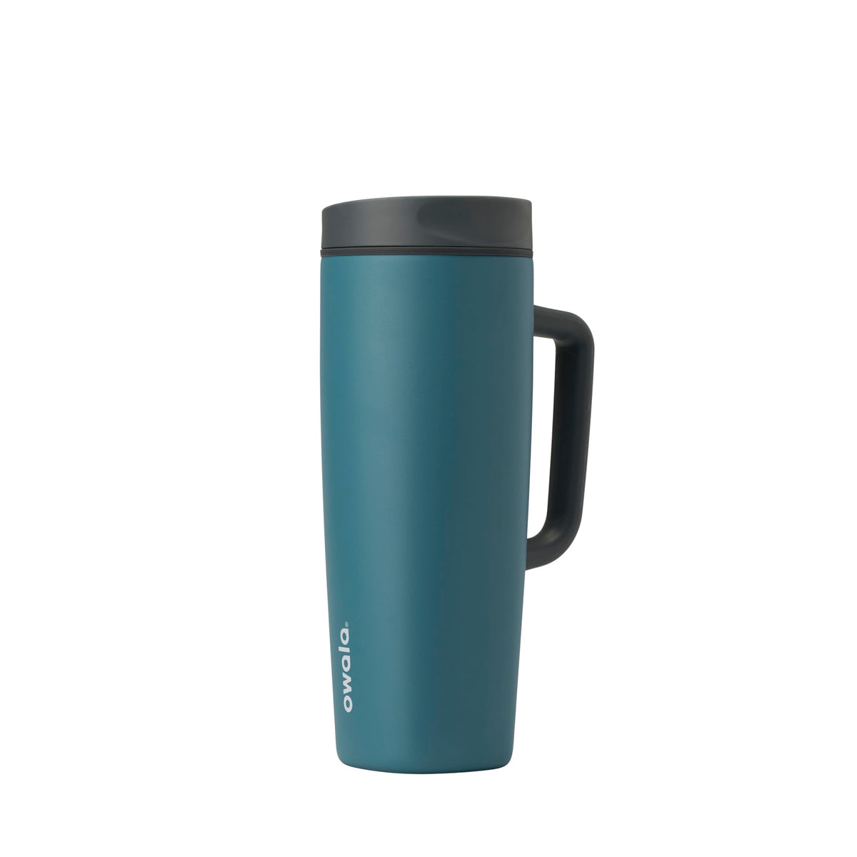 Owala SmoothSip Slider Insulated Stainless Steel Coffee Tumbler, Reusable Iced Coffee Cup, Hot Coffee Travel Mug, BPA Free 12 oz, Pink/Tan (Daybreak)