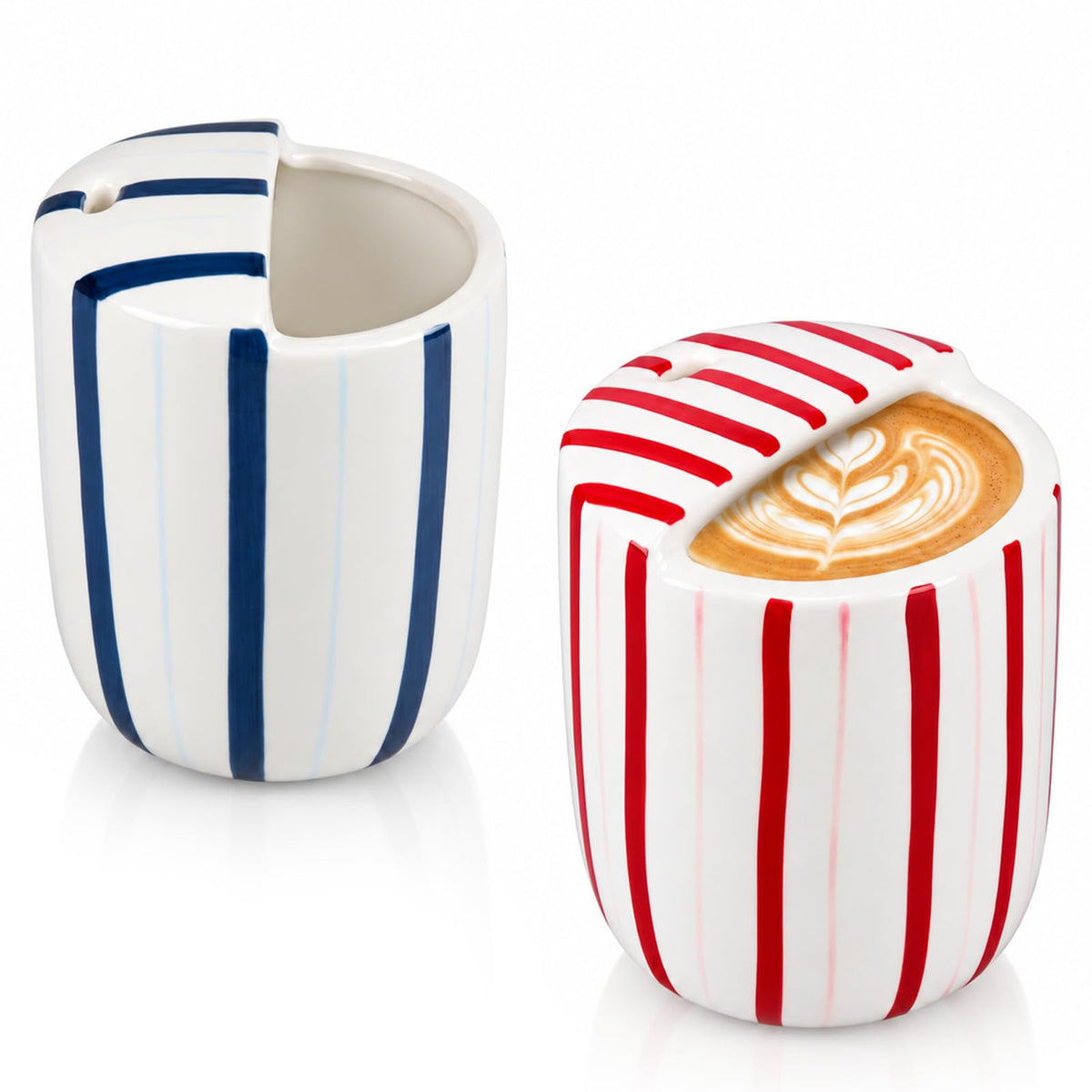 1 Pcs Ceramic Mug with Sip Hole 10 oz Light Blue Striped