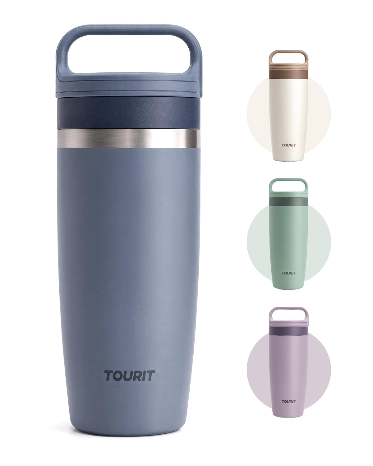 TOURIT Travel Coffee Mug 16 oz,Leakproof 2-Part Drink Lid Tumbler,Off-White