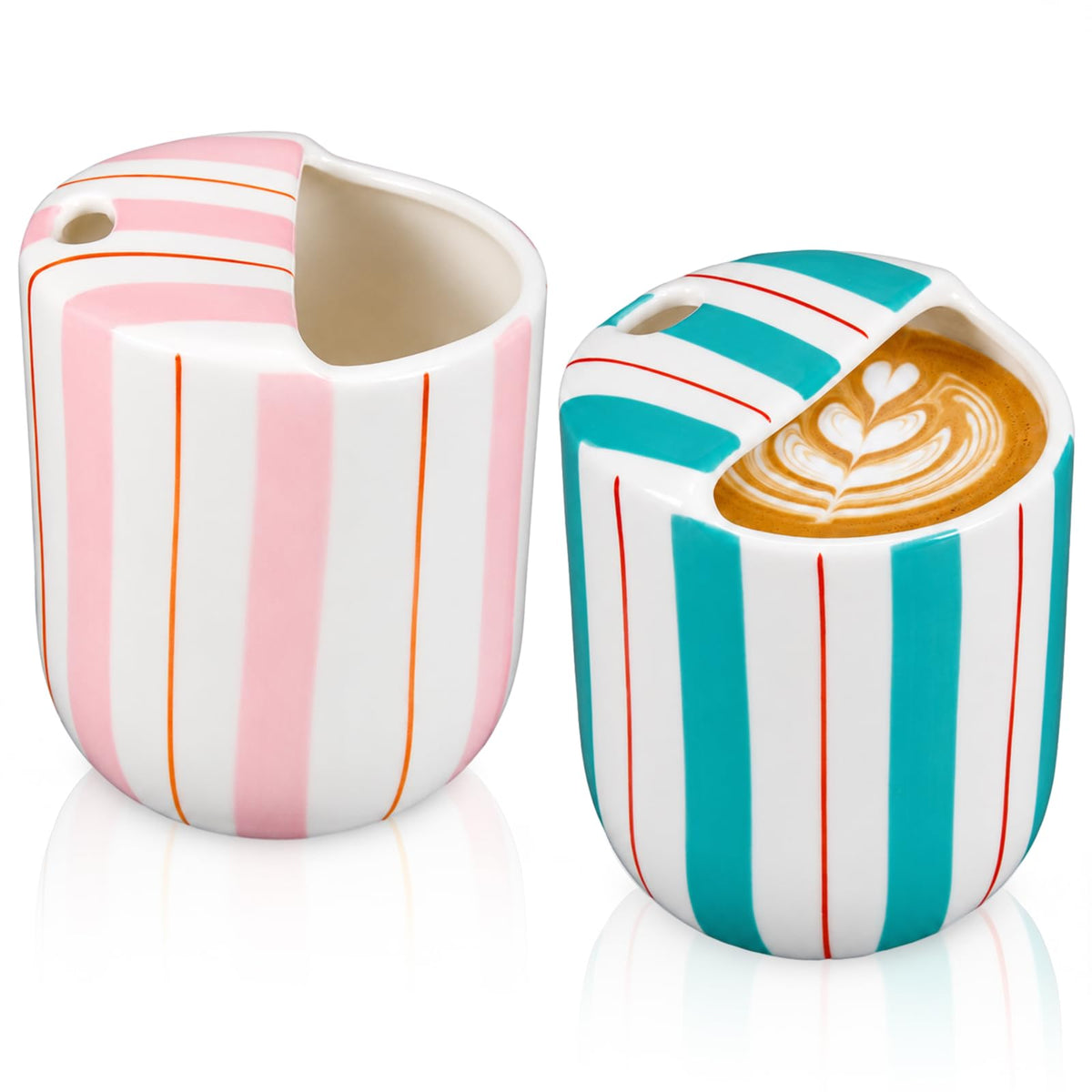 1 Pcs Ceramic Mug with Sip Hole 10 oz Light Blue Striped