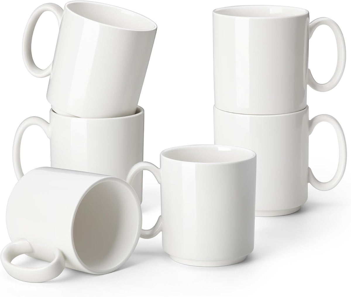 vancasso Porcelain Coffee Mugs Set of 6, 16 oz Coffee Cups for Latte, Cappuccino, Tea & Hot Cocoa, Modern Minimalist Mug Set for Home & Office, Microwave & Dishwasher Safe, White
