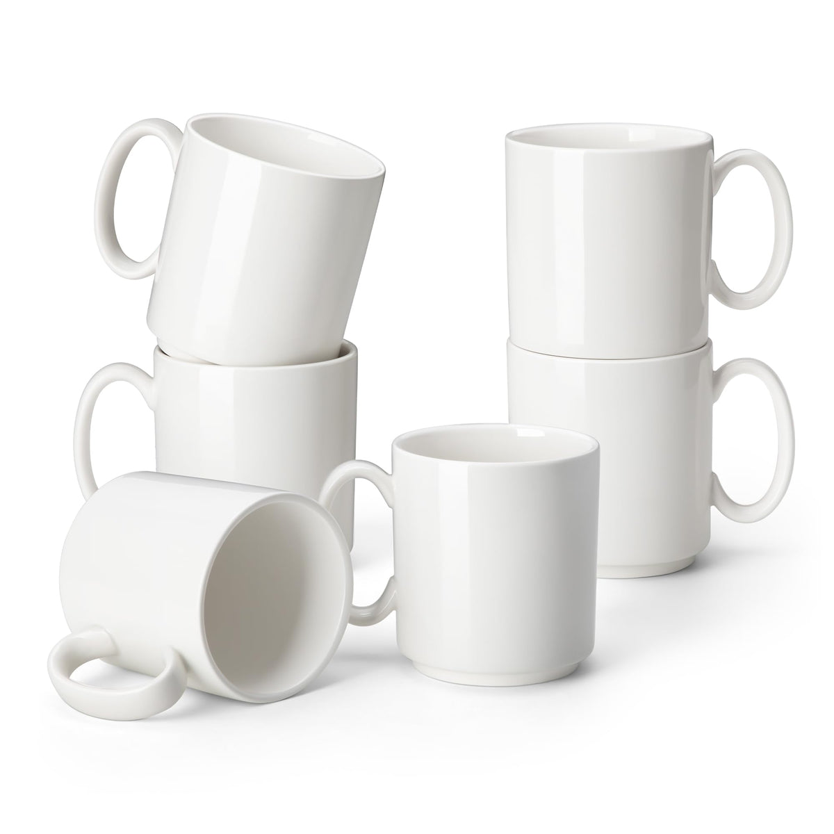 vancasso Porcelain Coffee Mugs Set of 6, 16 oz Coffee Cups for Latte, Cappuccino, Tea & Hot Cocoa, Modern Minimalist Mug Set for Home & Office, Microwave & Dishwasher Safe, White
